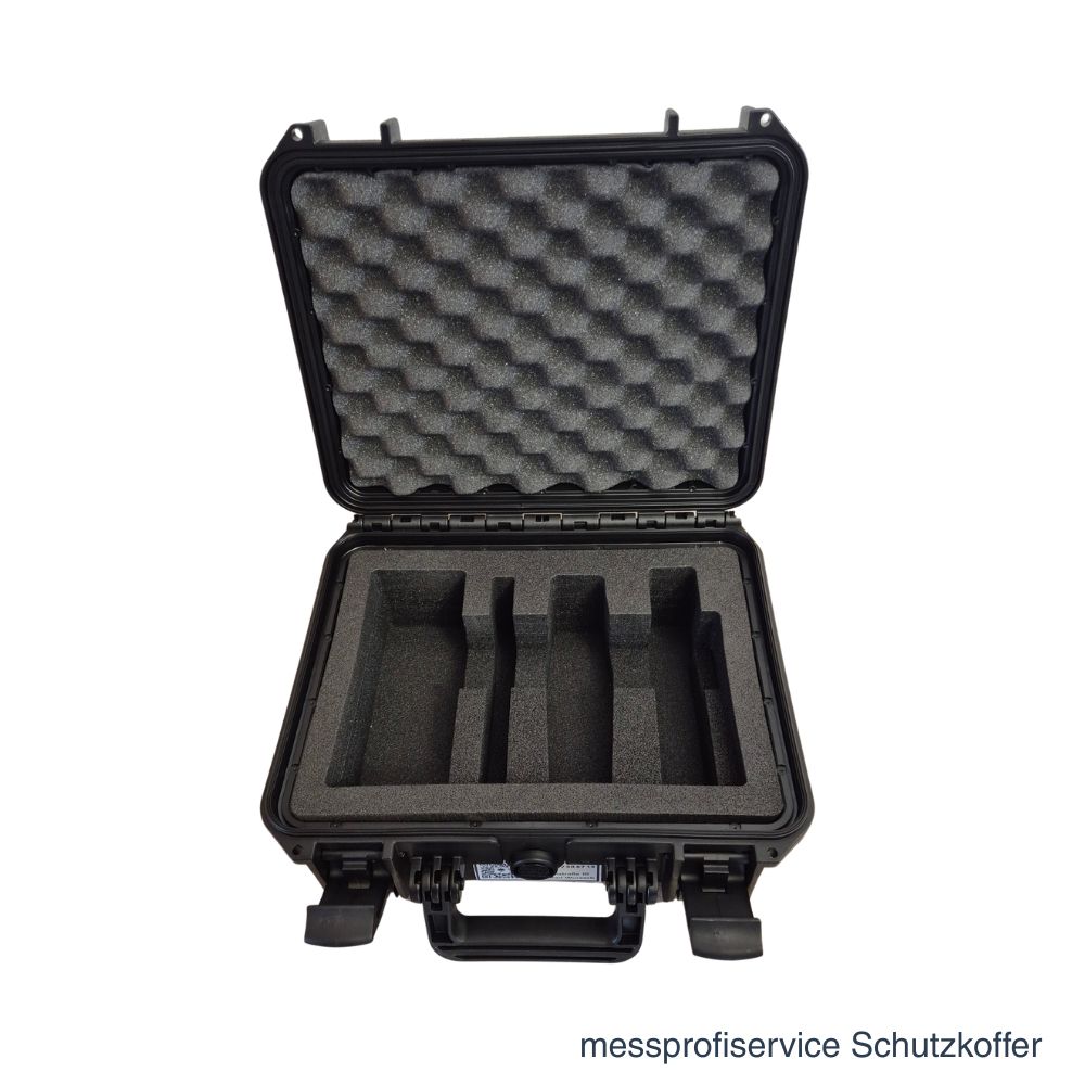 Geöffneter Schutzkoffer mit maßgefertigtem Schaumstoffeinleger für Emlid Reach RX2 – messprofiservice
