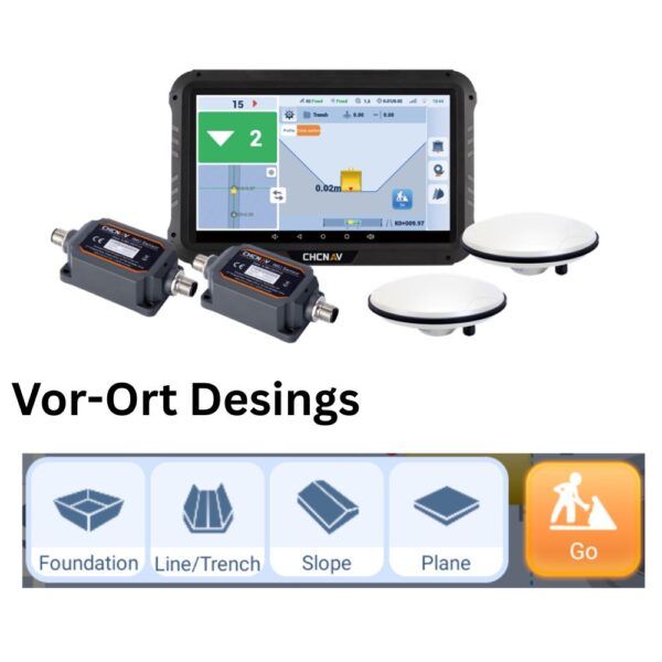 EasyNAV System von CHCNAV mit GNSS-Antennen, Sensoren und Steuerdisplay für Baggersteuerung