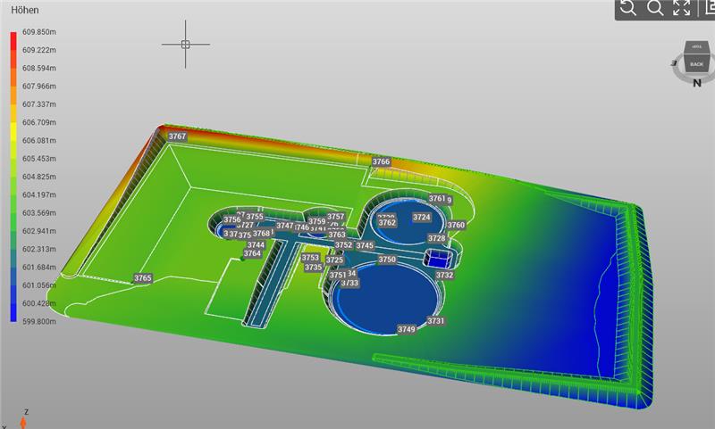 farbig gekennzeichneter CAD Plan mit runden Baugruben