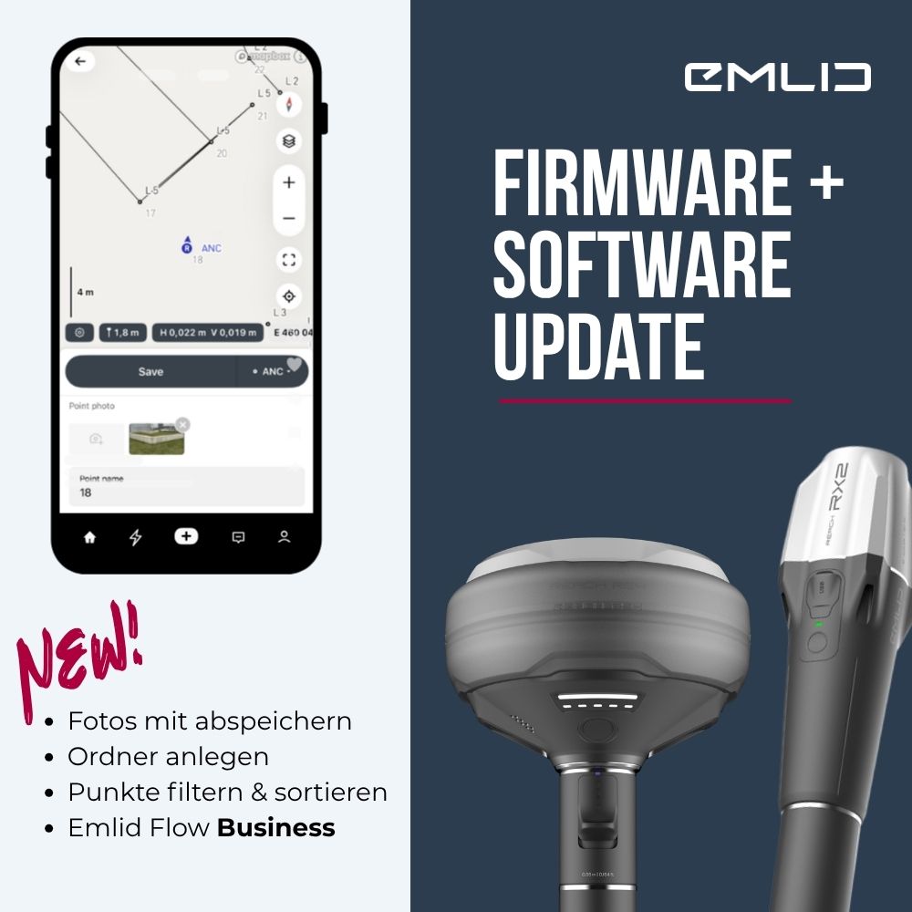 (Newsletter-Teaser)Emlid Flow und Emlid Flow 360 Update – neue Funktionen Foto am Messpunkt, Projektordner und Code-Attribute